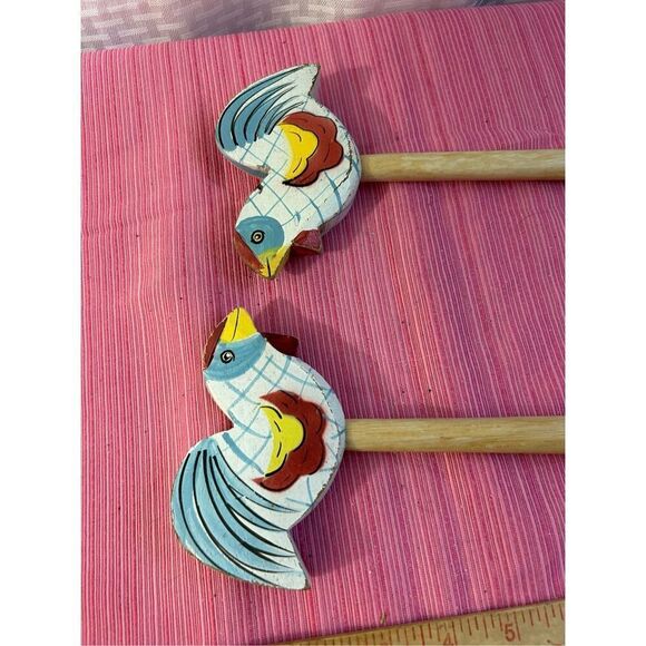 2 Rooster chickens wooded utensils 13" - Picture 2 of 3